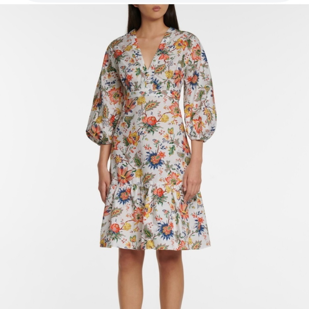 ERDEM White Floral Print Blouson Sleeve Dress – Size US 10 (UK 14) 🌸✨